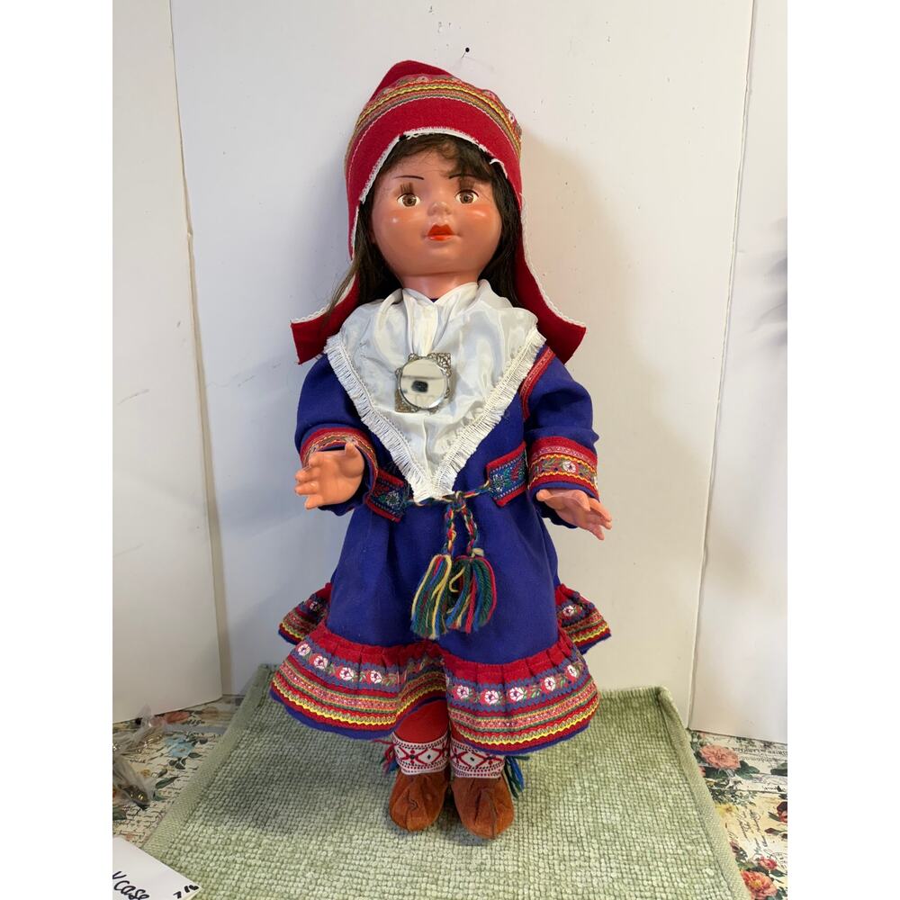 Vintage Polarnukke Finland Doll 23inch Sami Lapland Rovaniemi Folk Finnish Girl
